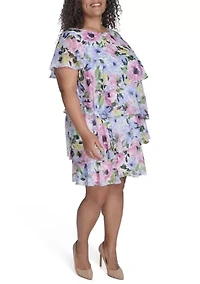 Plus Flutter Sleeve Floral Print Dress