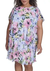 Plus Flutter Sleeve Floral Print Dress