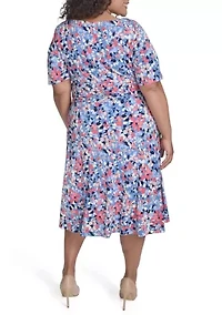 Plus Short Sleeve Floral Print Dress