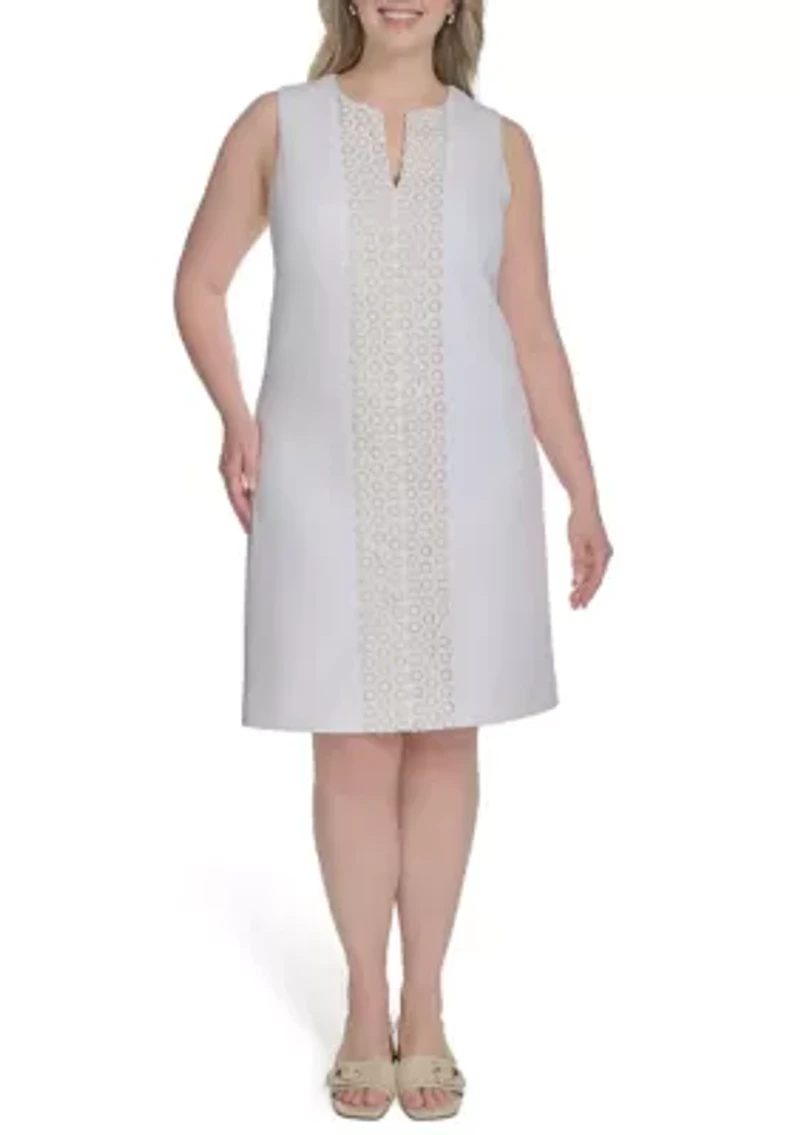 Plus Sleeveless Embroidered Dress
