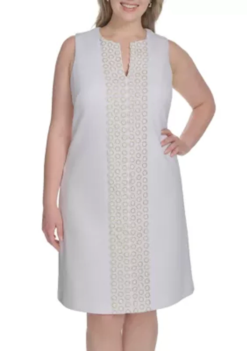 Plus Sleeveless Embroidered Dress