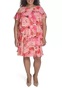 Plus Short Sleeve Floral Print Dress