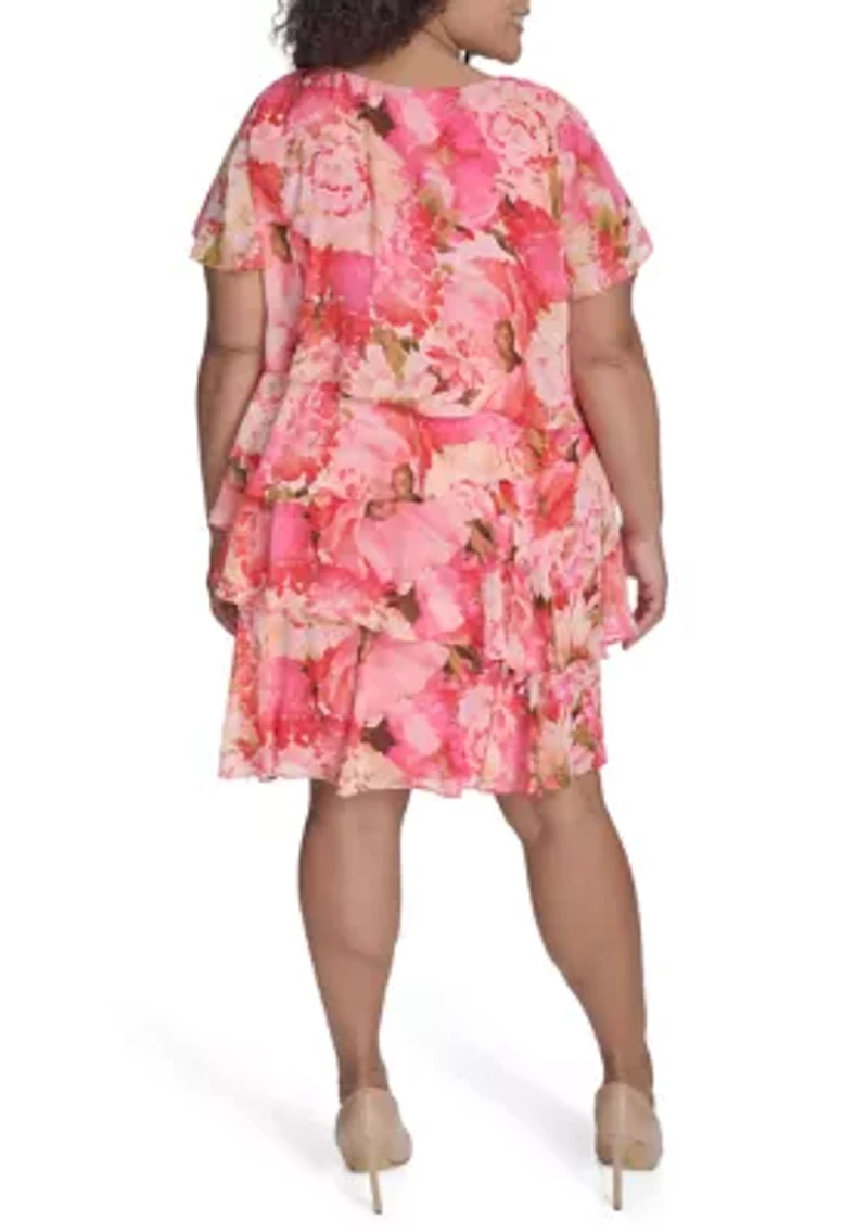 Plus Short Sleeve Floral Print Dress