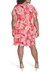 Plus Short Sleeve Floral Print Dress