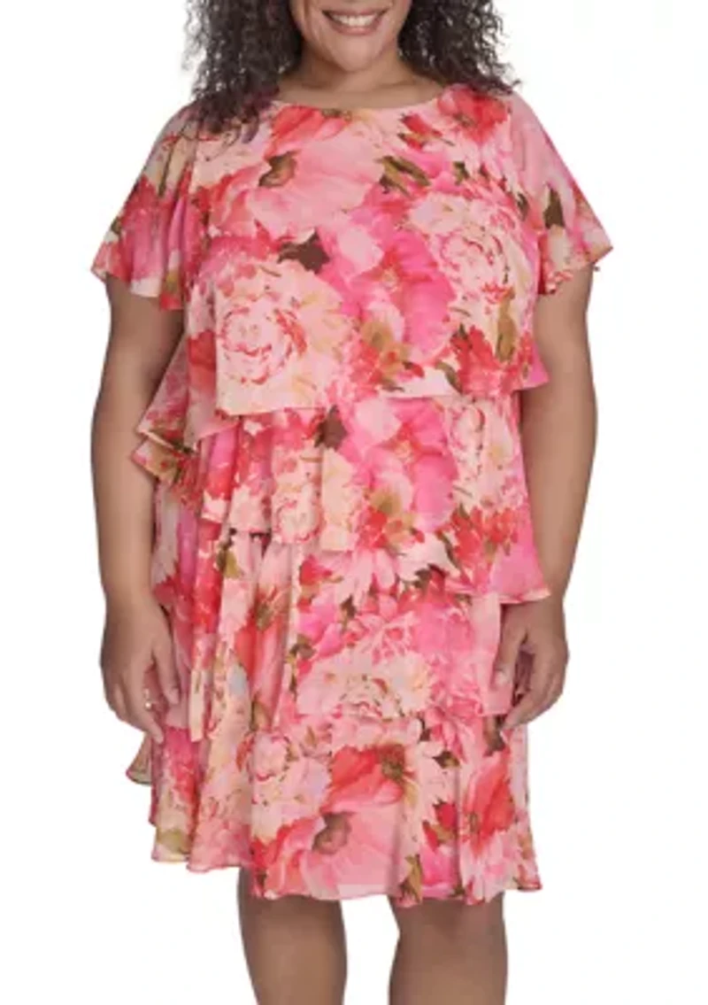 Plus Short Sleeve Floral Print Dress