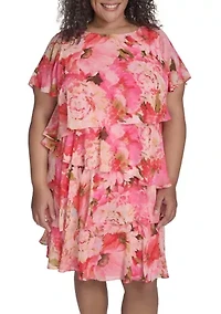 Plus Short Sleeve Floral Print Dress