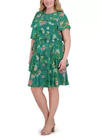 Plus Short Sleeve Crew Neck Floral Print Dress
