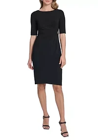 Women's Short Sleeve Cinched Front A-Line Dress