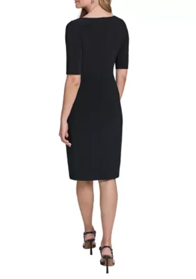 Women's Short Sleeve Cinched Front A-Line Dress
