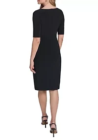 Women's Short Sleeve Cinched Front A-Line Dress