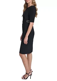 Women's Short Sleeve Cinched Front A-Line Dress