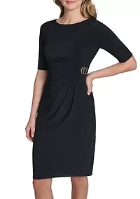 Women's Short Sleeve Cinched Front A-Line Dress