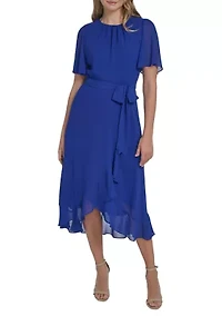 Women's Short Sleeve Ruffle Midi Dress