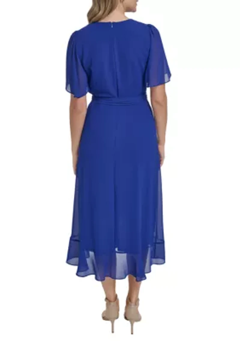 Women's Short Sleeve Ruffle Midi Dress