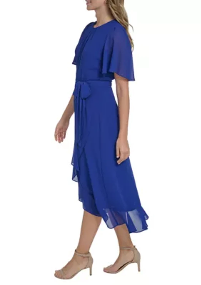 Women's Short Sleeve Ruffle Midi Dress