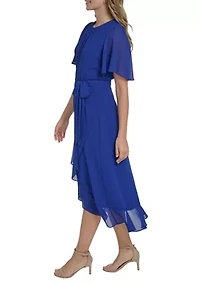 Women's Short Sleeve Ruffle Midi Dress
