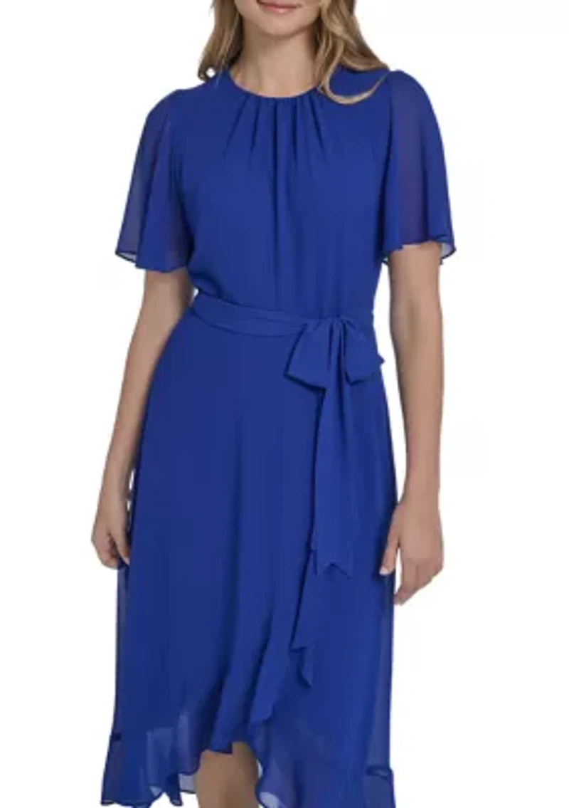 Women's Short Sleeve Ruffle Midi Dress