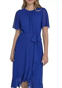 Women's Short Sleeve Ruffle Midi Dress