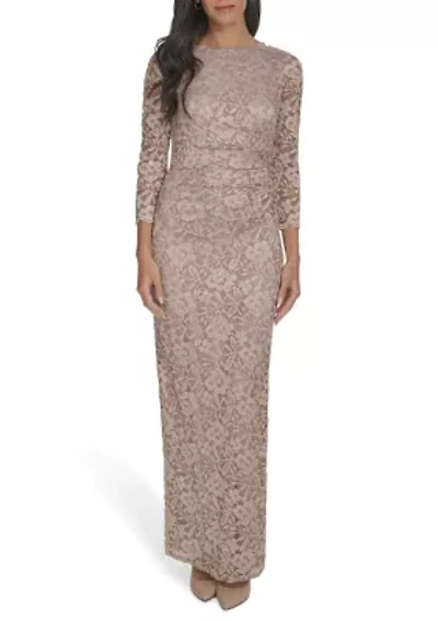 Women's Long Sleeve Shimmer Lace Gown