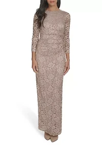 Women's Long Sleeve Shimmer Lace Gown
