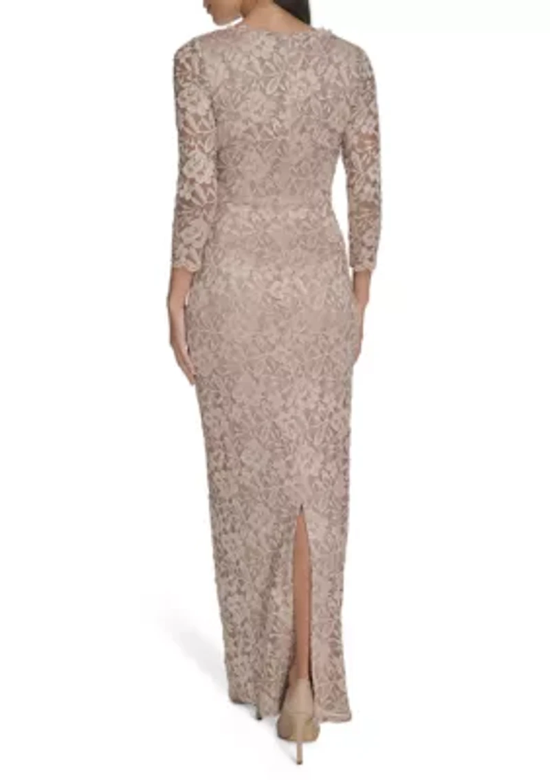 Women's Long Sleeve Shimmer Lace Gown