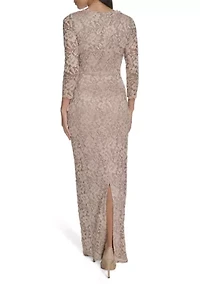 Women's Long Sleeve Shimmer Lace Gown