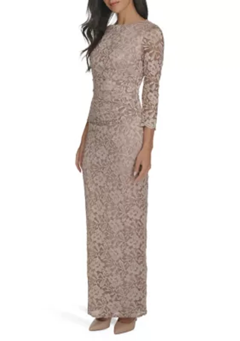 Women's Long Sleeve Shimmer Lace Gown