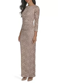 Women's Long Sleeve Shimmer Lace Gown