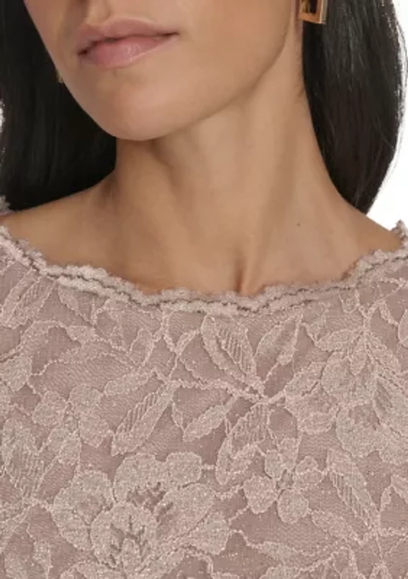 Women's Long Sleeve Shimmer Lace Gown