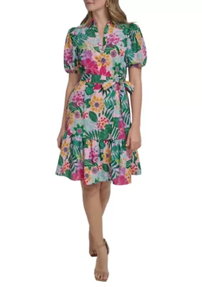 Women's Short Sleeve Tie Waist Mini Dress