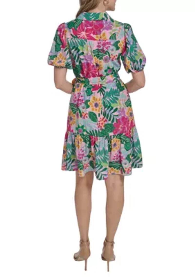 Women's Short Sleeve Tie Waist Mini Dress