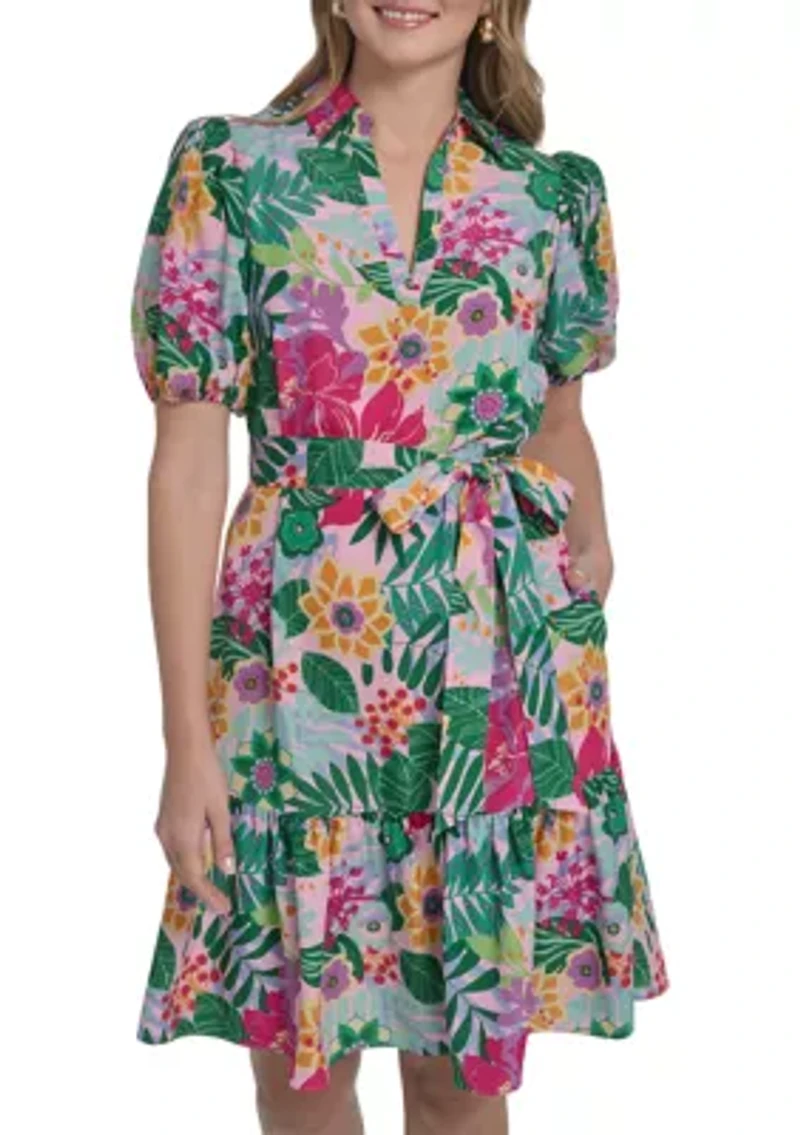 Women's Short Sleeve Tie Waist Mini Dress