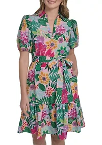 Women's Short Sleeve Tie Waist Mini Dress