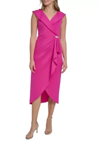 Women's Sleeveless V-Neck Embroidered Cascade Ruffle Short Dress