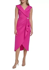 Women's Sleeveless V-Neck Embroidered Cascade Ruffle Short Dress