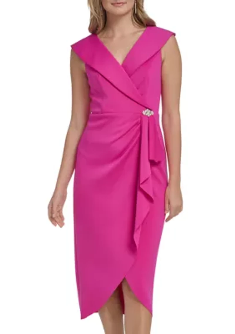 Women's Sleeveless V-Neck Embroidered Cascade Ruffle Short Dress