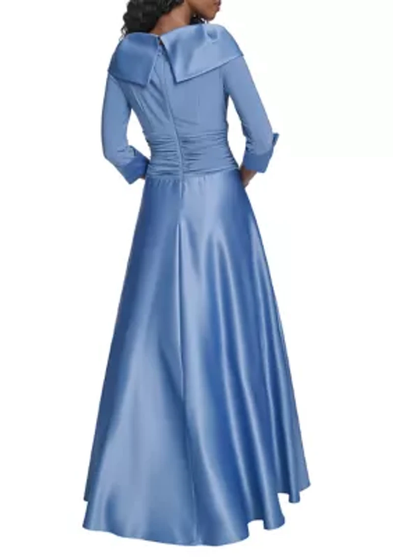 Women's Rhinestone Cuff Sleeve Portrait Collar Maxi Length Gown