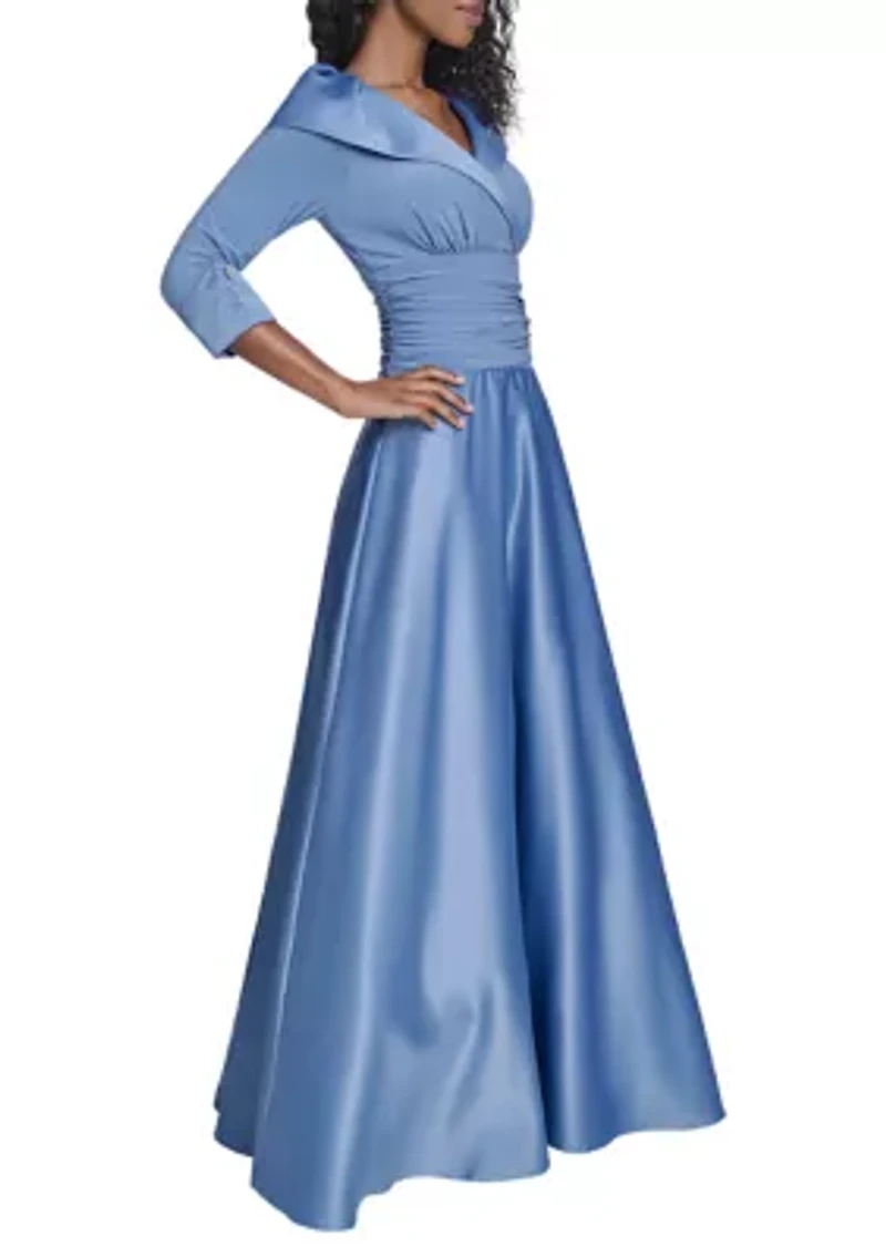 Women's Rhinestone Cuff Sleeve Portrait Collar Maxi Length Gown