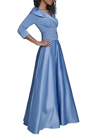 Women's Rhinestone Cuff Sleeve Portrait Collar Maxi Length Gown