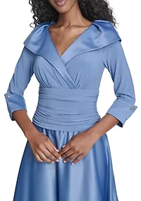 Women's Rhinestone Cuff Sleeve Portrait Collar Maxi Length Gown