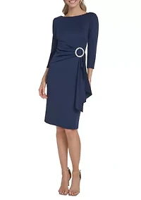 Women's 3/4 Sleeve Scuba Dress with Rhinestone Hardware