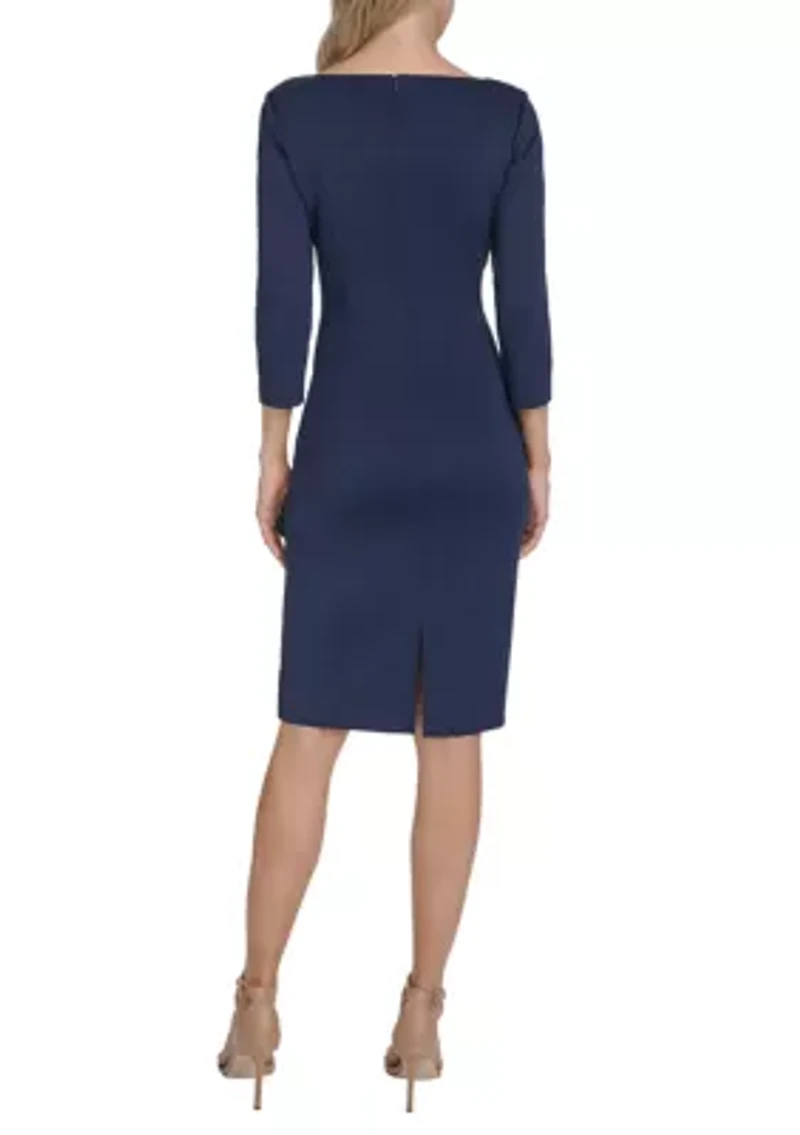 Women's 3/4 Sleeve Scuba Dress with Rhinestone Hardware
