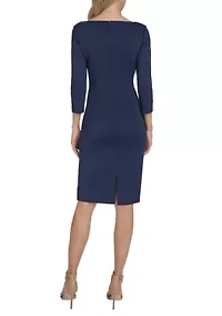 Women's 3/4 Sleeve Scuba Dress with Rhinestone Hardware