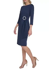 Women's 3/4 Sleeve Scuba Dress with Rhinestone Hardware