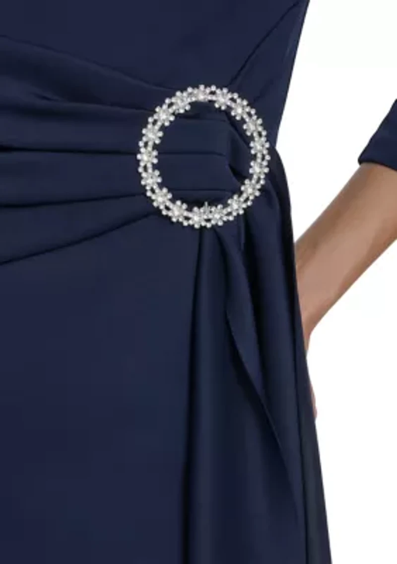 Women's 3/4 Sleeve Scuba Dress with Rhinestone Hardware