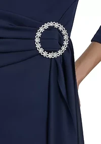 Women's 3/4 Sleeve Scuba Dress with Rhinestone Hardware