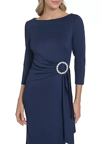 Women's 3/4 Sleeve Scuba Dress with Rhinestone Hardware