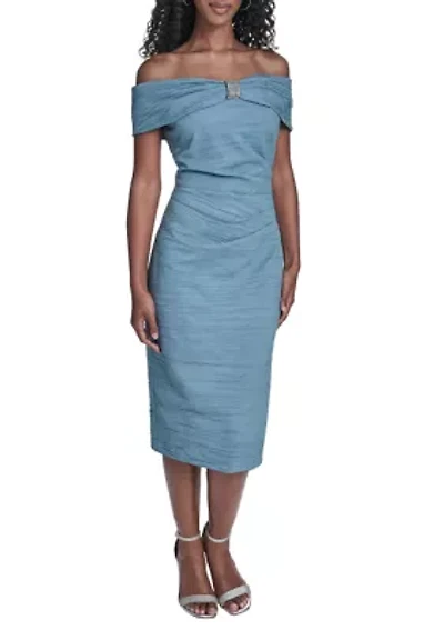 Women's Off Shoulder Embellished Neckline Sheath Dress