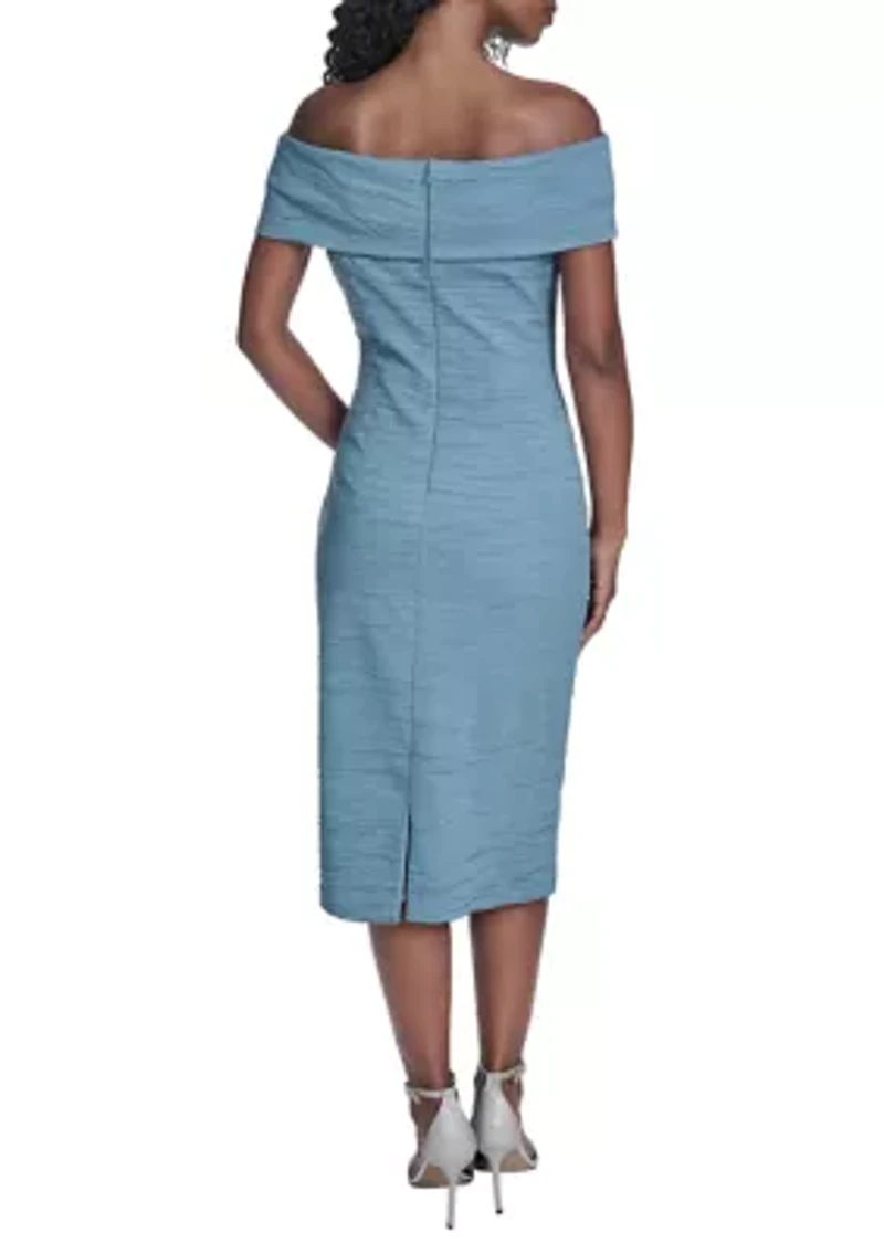 Women's Off Shoulder Embellished Neckline Sheath Dress