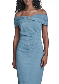 Women's Off Shoulder Embellished Neckline Sheath Dress